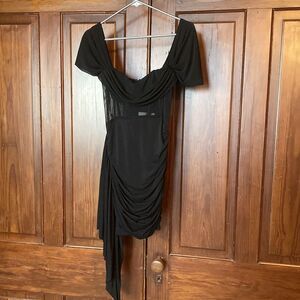 Hello Molly New Make It Short Off The Shoulder Corset Sheer Black Mini Dress 4